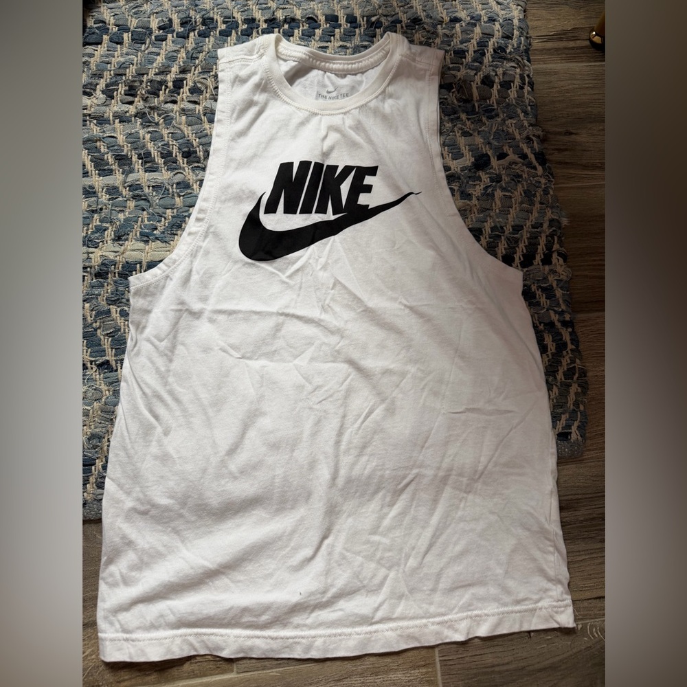 Nike White Sleeveless Top with Black Logo